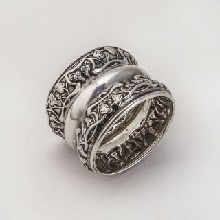 Napkin Ring Sterling Silver Ornate Ivy Vine Design 1900 2