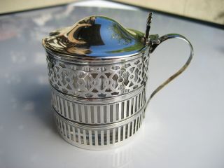 Antique Webster Co.  Sterling Silver & Glass Pierced Cut Lidded Mustard Pot Jar