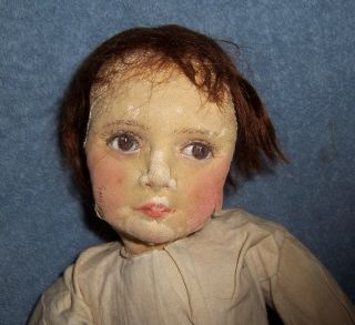 Vintage Antique 18 " Boy Cloth Doll Realistic Painted Features Stockinette Face
