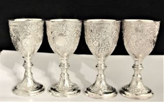 6 VINTAGE CORBEL & CO.  SILVER PLATE FIGURAL GRAPE AND FLOWER CORDIAL GOBLETS 4