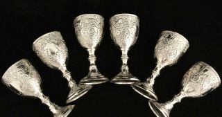 6 VINTAGE CORBEL & CO.  SILVER PLATE FIGURAL GRAPE AND FLOWER CORDIAL GOBLETS 7