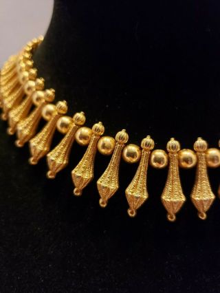 Vintage Crown Trifari Egyptian Cleopatra Dangle Statement Necklace Gold Tone 2