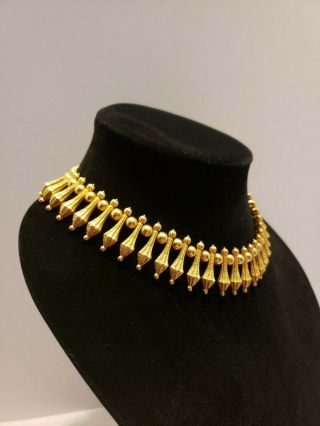 Vintage Crown Trifari Egyptian Cleopatra Dangle Statement Necklace Gold Tone 3