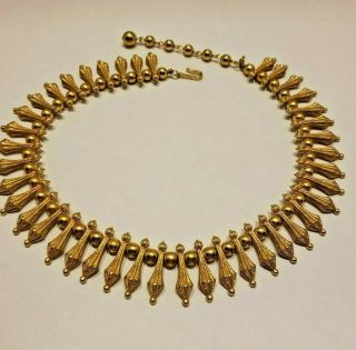 Vintage Crown Trifari Egyptian Cleopatra Dangle Statement Necklace Gold Tone 4