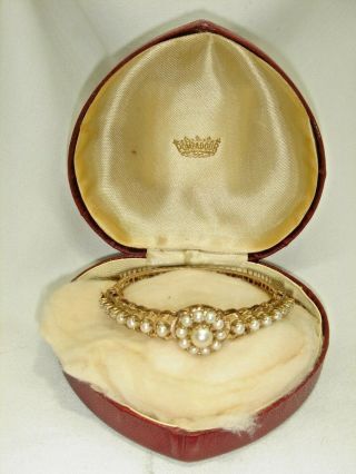 A Boxed Vintage Solid 9ct Gold Bangle Decorated With Pearls 1968/69