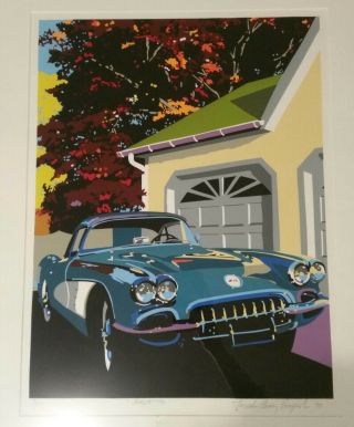 Vtg 1998 Joseph Craig English Serigraph 1958 Corvette Regal Turquoise Framed Art