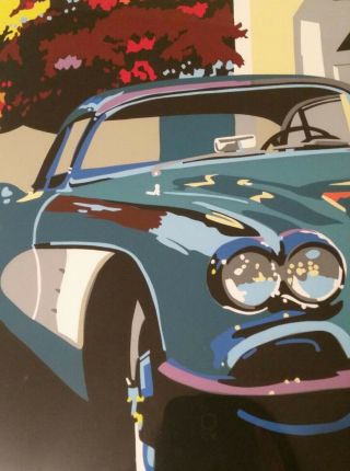 Vtg 1998 Joseph Craig English Serigraph 1958 Corvette Regal Turquoise framed art 5