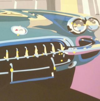 Vtg 1998 Joseph Craig English Serigraph 1958 Corvette Regal Turquoise framed art 8