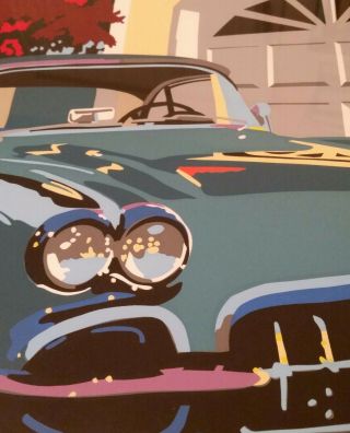 Vtg 1998 Joseph Craig English Serigraph 1958 Corvette Regal Turquoise framed art 9