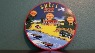 Vintage Shell Gasoline Porcelain 400 Gas Motor Oil Service Station Sign