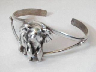 Vintage Designer Carol Felley Elephant Cuff Bracelet Sterling Silver 1991 2