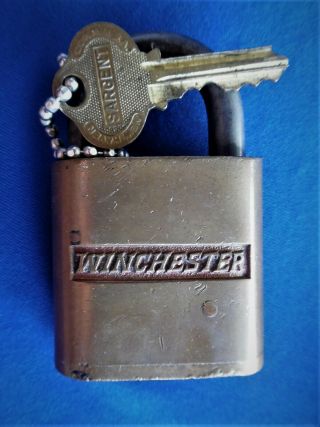 Orig Vintage Antique Winchester Arms Co Rifle Knife Padlock Lock W Key Spurs Bit