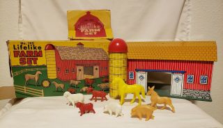 Vintage Ohio Art " Life Like Tin Farm Set " No.  195 With Box Animals