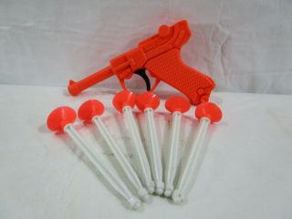 Rare Vintage 1960’s Orange Plastic W 6 Toy Darts Gun Pistol -