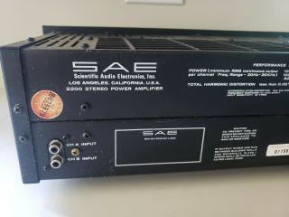 Vintage SAE 2200 Solid State Stereo Power Amplifier 20Hz - 20KHz 6