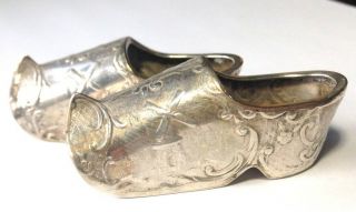 Antique Ca.  1900 Solid Silver Dutch Shoe Clogs Pin Cushions