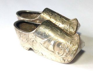 Antique ca.  1900 Solid Silver Dutch Shoe Clogs Pin Cushions 2