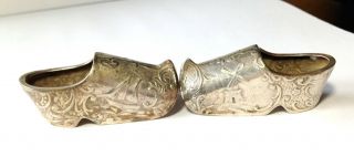 Antique ca.  1900 Solid Silver Dutch Shoe Clogs Pin Cushions 3