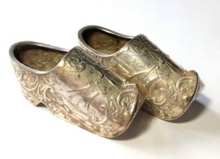 Antique ca.  1900 Solid Silver Dutch Shoe Clogs Pin Cushions 4