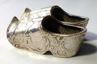 Antique ca.  1900 Solid Silver Dutch Shoe Clogs Pin Cushions 6