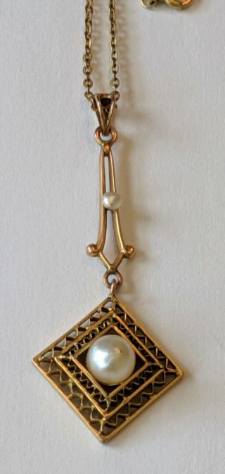 Antique Victorian 10k Solid Gold Lavalier Pendant Necklace