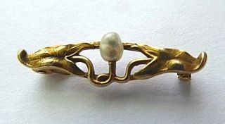 Antique Art Nouveau 14k Yellow Gold Baroque Pearl Pin,  1.  3g