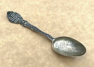 Vintage Good Luck Swastika Sterling Silver Souvenir Spoon Lankin North Dakoda 2