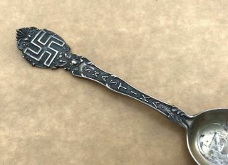 Vintage Good Luck Swastika Sterling Silver Souvenir Spoon Lankin North Dakoda 3