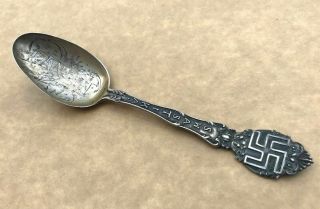 Vintage Good Luck Swastika Sterling Silver Souvenir Spoon Lankin North Dakoda 4