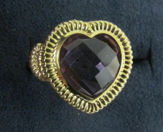 Vintage 10k Gold Ladies Ring With Heart Shaped 4.  25 Ct Amethyst Stone,  Size 8