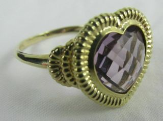 Vintage 10k Gold Ladies Ring With Heart shaped 4.  25 Ct Amethyst Stone,  Size 8 2