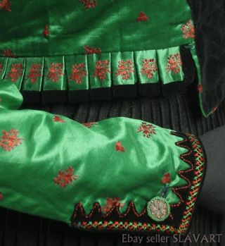 STUNNING German Folk Costume jacket antique silk handmade buttons green red Xmas 4