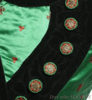 STUNNING German Folk Costume jacket antique silk handmade buttons green red Xmas 7