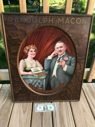 Early Randolph Macon Cigar Tobacco Tin Advertising Sign Old Vintage Antique