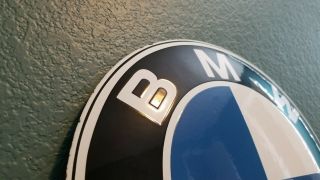 VINTAGE BMW PORCELAIN GAS GERMANY AUTOMOBILE SERVICE STATION DEALER DOME SIGN 3