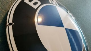 VINTAGE BMW PORCELAIN GAS GERMANY AUTOMOBILE SERVICE STATION DEALER DOME SIGN 4