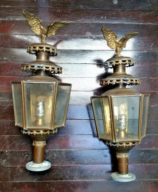 1 Antique Brass Outdoor Yard Post Lamp Light Garden Lighting Glass Copper Porch