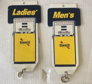 2 Vintage Sunoco Sun Oil Gas Station Restroom Keychains Sign Men Ladies