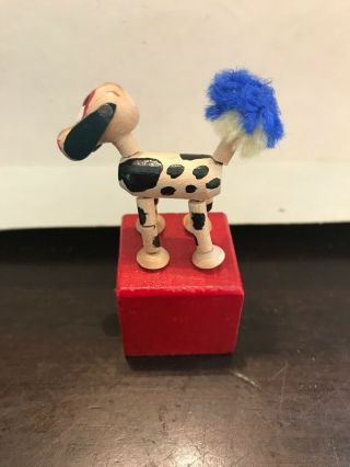 Vintage Wooden Spotted Dog Push Puppet Pompom Tail Made in Italy 3 