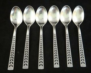 6 Vtg.  Norwegian 830 Fine Silver Spoons W/pierced Floral & Beaded Design.  6 1/8”