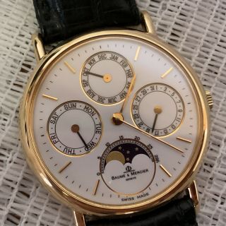 18k Gold Vintage Baume & Mercier Triple Date Chronograph Moonphase Watch