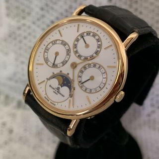 18K GOLD VINTAGE BAUME & MERCIER TRIPLE DATE CHRONOGRAPH MOONPHASE WATCH 2