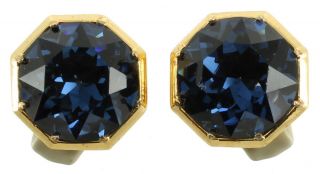 Vintage Ciner Gorgeous Royal London Blue Lge Octagon Crystal Clip Earrings 3/4 "