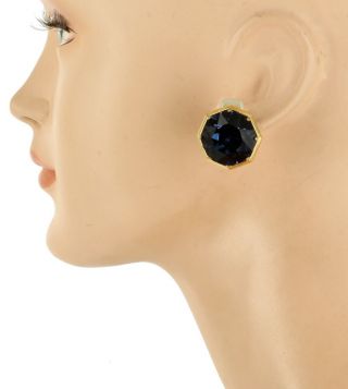 Vintage Ciner Gorgeous Royal London Blue Lge Octagon Crystal Clip Earrings 3/4 
