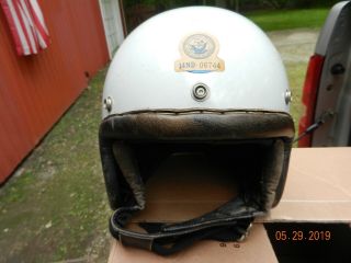 Vintage U.  S.  Navy ??? Motorcycle Helmet Snell 1968 Stickers Leather Strap