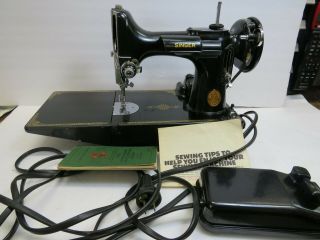 Vintage 1948 Singer Featherweight 221 - 1 Sewing Machine With Case & Attachments