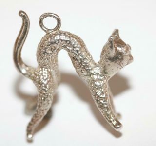 Rare Modernist Cat Sterling Silver 925 Vintage Bracelet Charm Pendant,  Large 10g