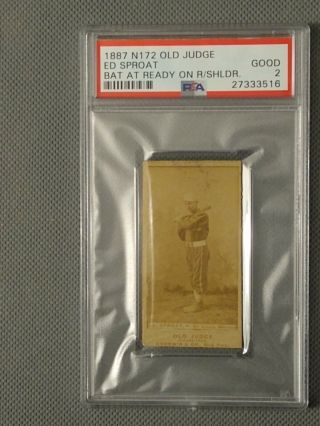 1887 N172 Old Judge Psa Good 2 Graded Vintage Baseball Card Ed Sproat Bat On Sho