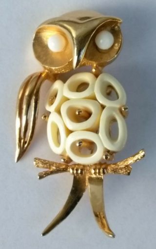 2.  5 " Vintage Boucher Numbered Figural Owl Face Brooch W/ Faux Ivory