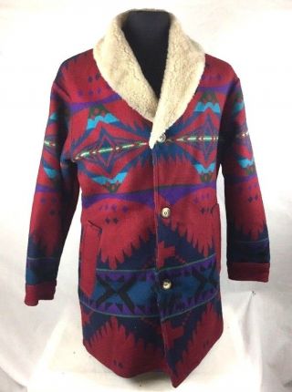 Vtg Pendleton Sherpa Shearling Western Wear Jacket Native Xl Blanket Coat Vc